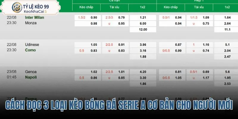 Cơ chế ba loại kèo bóng đá Serie A cơ bản nhất
